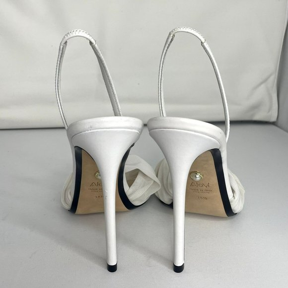 ALEVI Milano White Leather Mesh Slingback Stiletto Heels - IT 38.5, US 8.5 - Picture 4 of 12